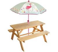 Table de Pique-nique pour Enfant - FUN HOUSE - FLAMANT ROSE - Bois - Avec Parasol
