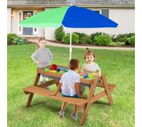Table de pique-nique pour enfants 3 en 1 avec parasol, bancs et plateau amovible