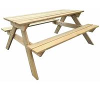 Table de pique-nique - Table de jardin pour l'extérieur - 150 x 135 x 71,5 cm - Ensemble de sièges en bois massif - Pour 4 à 6 personnes - Jaune