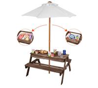 VEVOR Table de pique-nique avec parasol, 3-en-1 sable/eau, 4 personnes, noyer