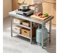 Table de préparation de cuisine à 3 niveaux, table de rangement polyvalente | Établi en métal robuste avec emplacement prévu pour bouteille de gaz, idéal pour la maison(100x40x80cm)