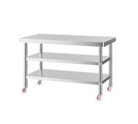 Table de préparation de cuisine commerciale à 3 niveaux en acier inoxydable robuste avec roulettes, idéale pour la préparation des aliments, le stockage et l'efficacité de la cuisson, 90 x 60 x 80 cm