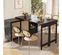 Table de présentation à 360 degrés, noire, extensible, 107 x 40 x 71,4 cm, avec porte en rotin et étagère de rangement