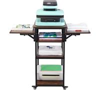 Table de pressage à chaud SucceBuy avec station de charge - support mobile à 4 niveaux avec roulettes, pliable pour économiser de l'espace, établi en métal pour le transfert par sublimation, marron