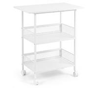 Table de rangement pour imprimante - Étagère mobile avec 3 niveaux - Rotation à 360° - Structure en fer - Plateaux en MDF - Résistant aux taches - Blanc