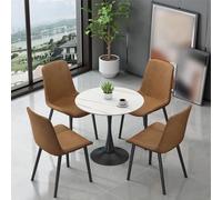 Table de réception ronde avec plateau en pierre frittée et 4 chaises en cuir PU, table de négociation club pour bureau, salon