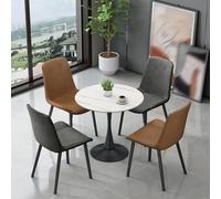 Table de réception ronde avec plateau en pierre frittée et 4 chaises en cuir PU, table de négociation club pour bureau, salon