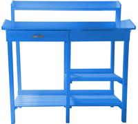 Table de Rempotage en Bois Lasuré Bleu – Avec Étagères, Bac et Tiroir