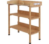 Table de rempotage en bois - Table de jardinage - Plan de travail en métal - 2 tablettes - Pour l'extérieur - Kaki