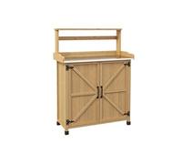 Outsunny Table de rempotage rustique 90,5×41×124,5cm – placard, étagères, plateau galvanisé – jaune