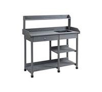 Table de rempotage jardinage multi-équipée - tiroir, 3 étagères, évier, 3 crochets - bois sapin pré-huilé gris