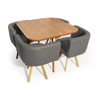 Table de Repas & 4 Chaises Design ""Normi"" 150cm Gris & Chêne