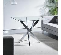 Table de Repas Carrée Verre Trempé et Pieds Dorés, Table à manger de 2 à 4 personnes - L 80 x H 75 cm