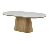 Table de repas en bois ovale en céramique ""Bellagio"" - 8 places - Blanc et marron