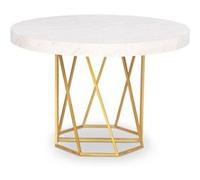 Menzzo Table Ronde Extensible Yasmina Effet marbre & Pieds dorés - Table Salle à Manger Moderne - Ø 120-160 cm x H76 cm - Plateau Effet marbre Blanc