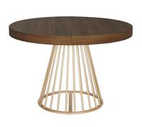 MENZZO Table ronde extensible Soare Bois Noisette pieds Or - table à manger L110 x P110 x H76cmAvec 1 rallonge : P110 x L160