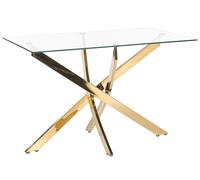 Table de salle à manger dorée plateau en verre 120 x 70 cm MARAMO