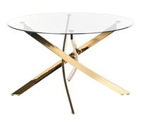 Table de Repas Ronde Plateau en Verre Trempé et Pieds Dorés 120 cm Maramo