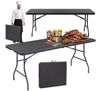 Table de restauration pliante de 180 cm, portable, idéale pour les banquets et le jardin. Plateau en plastique HDPE robuste avec structure en acier. Conception type valise, pieds verrouillables, imper