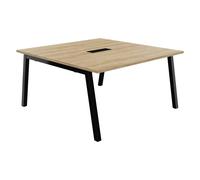 Table de réunion Burocolor A avec trappe d'accès - L.140 x P.143 cm - Plateau Chêne Nebraska - Pieds Noir