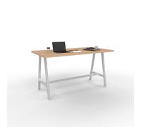 Table de réunion coworking Cohésion H.107 x L.200 x P.100 cm avec électrification - Plateau Chêne Nebraska - Pieds Blanc