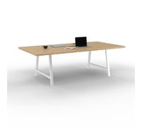Table de réunion coworking Cohésion H.74 x L.240 x P.120 cm avec électrification - Plateau Chêne Nebraska - Pieds Blanc
