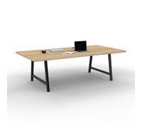 Table de réunion coworking Cohésion H.74 x L.240 x P.120 cm avec électrification - Plateau Chêne Nebraska - Pieds Noir