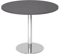 Table de réunion, grande table à manger, table ronde de 100x100 cm en graphite, structure chromée - grande table ronde pour 2 personnes avec plateau en bois, pied en métal, table de conférence, table 