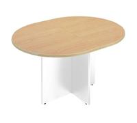 Table de réunion ovale extensible Excellens Bois L140 x P 120 cm plateau hêtre pieds croix blanc - - Bruneau
