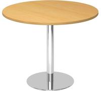 Table de réunion, petite table à manger, table ronde de 100 cm - Petite table à manger en bois de hêtre, table ronde pour 2 personnes avec plateau en bois, pied en métal chromé, table de conférence, t