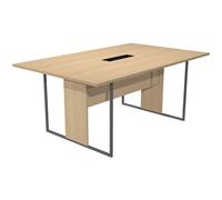 Table de réunion Presto 180 x 110 cm - Trappe d?accès centrale Plateau Chêne - Pieds Anthracite