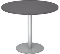 Table de réunion, table à manger grande, table ronde de 100x100 cm en graphite, structure en argent - grande table ronde pour 2 personnes avec plateau en bois, pied en métal, table de conférence, tabl