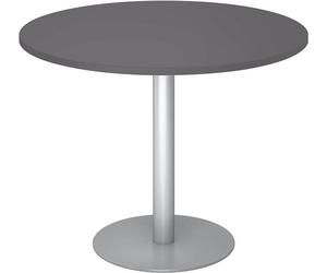 Table de réunion, table à manger grande, table ronde de 100x100 cm en graphite, structure en argent - grande table ronde pour 2 personnes avec plateau en bois, pied en métal, table de conférence, tabl