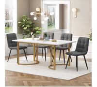 Table de Salle à Manger 4 Personnes avec 4 Chaises, Plateau Effet Marbre, MDF Blanc et Métal Doré 140×80×75 cm - UVRION