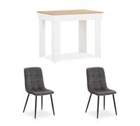 Table de salle à manger 90×60 cm blanc et chêne avec 2 chaises velours gris