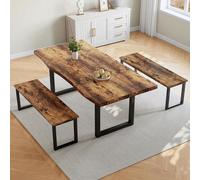 Table de salle à manger avec bancs - Ensemble de salle à manger - Repas en famille - Style rustique inspiré du golf - Dimensions : 160 x 75 cm - Bois rustique