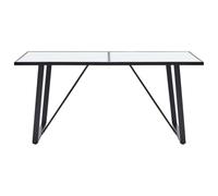 Table de salle à manger blanche 160 x 80 x 75 cm en verre trempé | Plateau en verre trempé, motif marbre blanc, cadre en métal noir, pieds enduit de poudre, épaisseur 5 mm