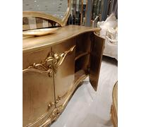 Table de salle à manger classique + 6x chaises + buffet avec miroir or bois commode Nouveau