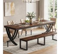 Table de salle à manger de 200 cm, pour 6 personnes, table étroite, style rustique, table de cuisine en bois, table de salle à manger pour 8 personnes, grande, dimensions : 200 x 70 x 75 cm, couleur :