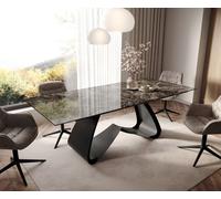 Table de salle à manger Edge Céramique Emperador Extra Lucidato Brun foncé 180-220x100 Piètement en W Noir extensible