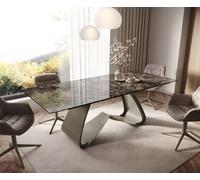 Table de salle à manger Edge Céramique Emperador Extra Lucidato Brun foncé 180-220x100 Piètement en W finition effet Titane extensible