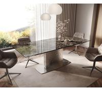 Table de salle à manger Edge Céramique Emperador Extra Lucidato Brun foncé 180-220x100 Wave Acier inoxydable extensible