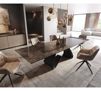 Table de salle à manger Edge Céramique Emperador Extra Lucidato Brun foncé 200-300x100 Piètement en W Noir extensible