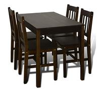 Table de salle à manger, en bois de pin massif, avec 4 chaises en bois, marron, style maison de campagne, peu encombrante et compacte, idéale pour la cuisine et la salle à manger