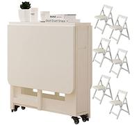 Table de salle à manger extensible blanche pour 4 tables pliables en bois et 6 chaises, parfait pour la cuisine, la salle à manger et le salon, design peu encombrant