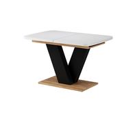 Vicco Table de Salle à Manger Fenaro, Blanc/Chêne doré, 120-160 x 80 cm | extensible, avec rallonge synchronisée pour longueur de table variable