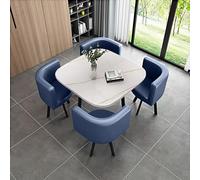 Table de salle à manger moderne 5 pièces avec 4 chaises rembourrées, plateau rond imitation marbre et base en bois, table de conférence pour cuisine et petit déjeuner