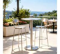 Table de salle à manger moderne, table de bar - Table ronde/carrée en acier inoxydable, haute table de bistro, pour cuisine, café, patio, salon, table d'appoint avec base robuste(Round,50x50x105cm)