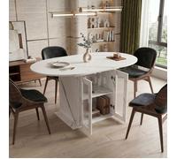 Table de Salle a Manger Ovale Extensible 100-140cm Table Console Extensible avec Rangement Rallonges pour 4 à 6 Personnes Blanc