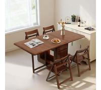 Table de salle à manger pliable avec 4 chaises et tiroir, en bois massif, design rétractable, compacte pour les petits espaces, montage facile, avec roulettes, longueur de la table 150 cm